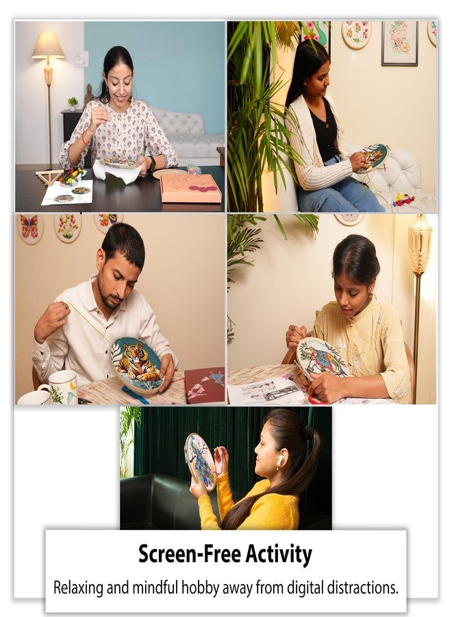 picknMAKE Combo of 3 Full DIY Hand Embroidery Kits for Beginners | Cross Stitch Kit for Adults & Kids | Pre-Printed Fabric Panels with Threads, Needles, Hoop, Sequins & Instruction Guide - Image 4